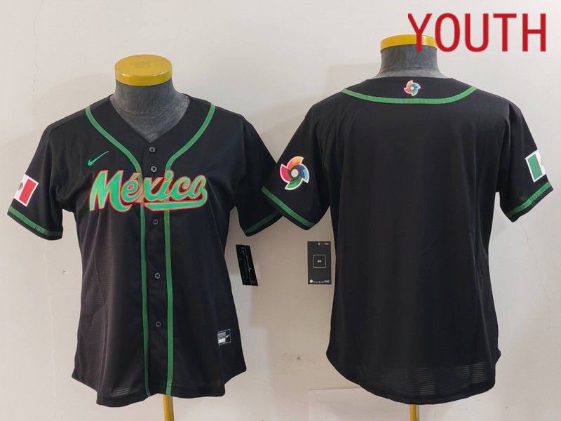 Youth 2024 World Cub Mexico Blank Black Nike MLB Jersey style 5->youth mlb jersey->Youth Jersey